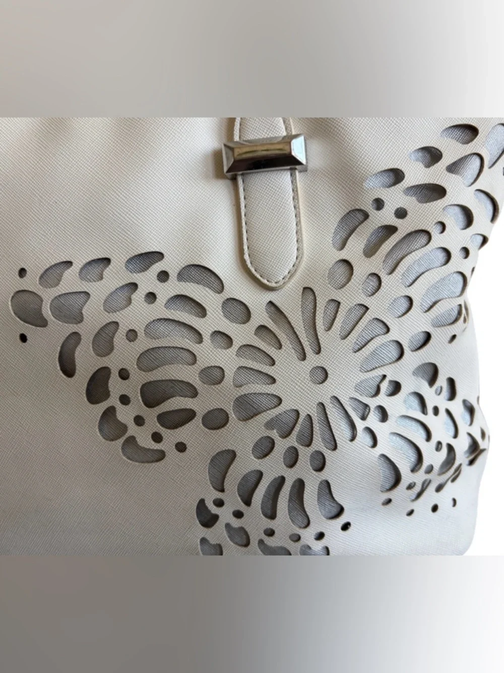 RESERVED SNOB ESSENTIALS Butterfly Tote Bag Cream Shoulder Handbag Cutout Purse - Picture 3 of 16